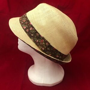 THE HATTER COMPANY Fedora Hat One Size Weave Beige Floral Stylish